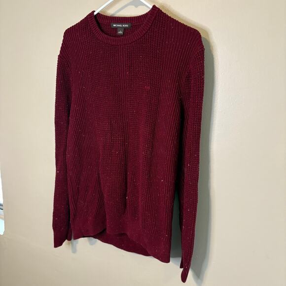 Michael Kors Burgundy Cotton Waffle Knit Sweater Confetti Dot Mens Large - Picture 1 of 6